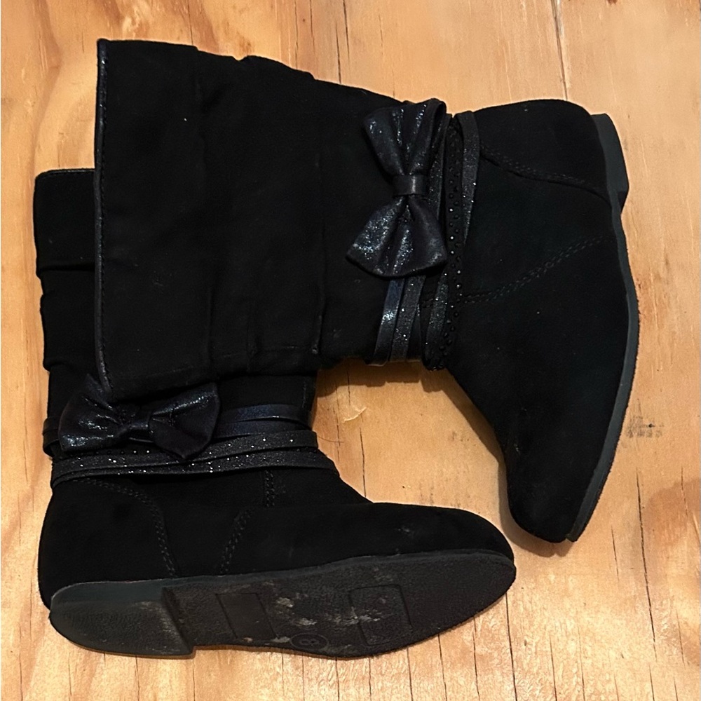 Black Kids Boots with Bow Accent